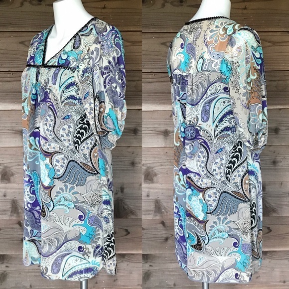 Max Rave Sheer V Front, Half Sleeve Dress Sz Med - Picture 2 of 8